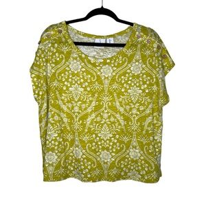 Joie women's L floral linen blend wooden buttons boxy top tropical boho costal